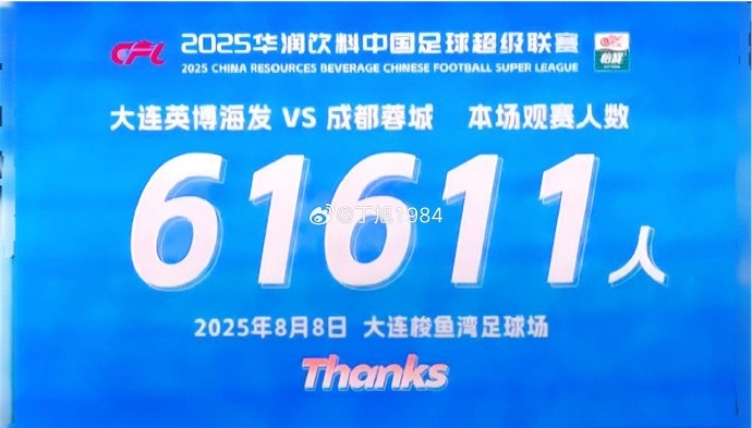記者：今晚大連英博主場61611人，本賽季已有7次主場人數(shù)超6萬