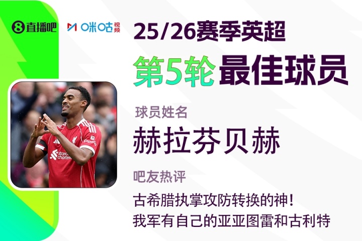 直播吧X咪咕體育|英超第5輪最佳：赫拉芬貝赫，執(zhí)掌攻防轉(zhuǎn)換的神!